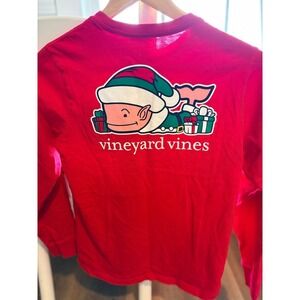 Vineyard Vines Red Long Sleeve Shirt Youth M 12-14 Christmas Elf Whale Presents